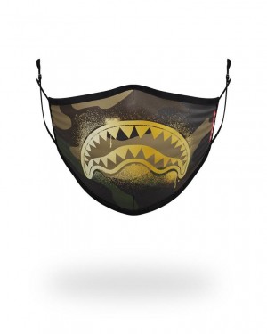 Multicolor Men's Sprayground Camo Gold Shark Face Masks | RJCD85217