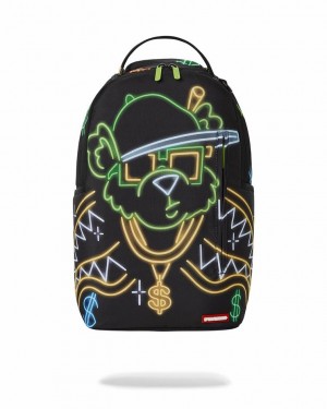 Multicolor Men's Sprayground Money Bear City Lights Backpacks | NPBI63792