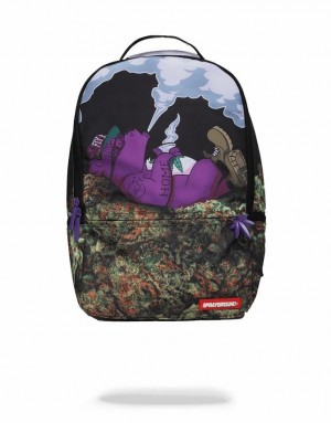 Multicolor Men's Sprayground Purple Haze Ganja Bear Backpacks | NAUJ92435