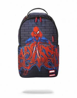 Purple Men's Sprayground Spiderman Backpacks | HQIJ89431