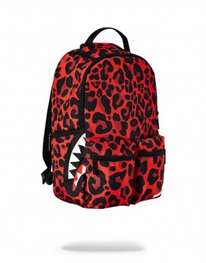 Red Black Men's Sprayground Leopard Double Cargo Backpacks | TYXF50172