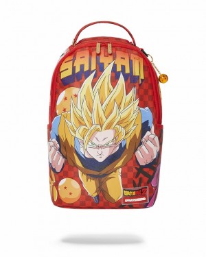 Red Men's Sprayground Dbz Super Saiyan Backpacks | YQOS48762