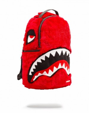 Red Men's Sprayground Fur Monster Backpacks | AWKB25183