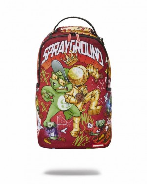 Red Men's Sprayground Money Bear Backpacks | LPRE65024