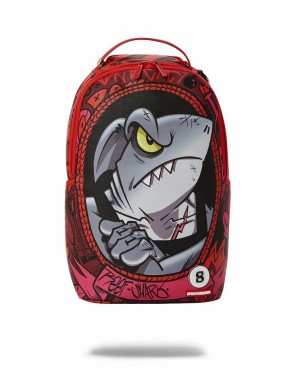 Red Men's Sprayground Reef Shark Backpacks | ITRJ92735