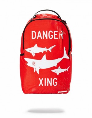 Red Men's Sprayground Shark X-ing Backpacks | JZQN18574