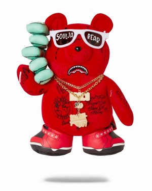 Red Men's Sprayground Soulja Bear Backpacks | CVDE57062