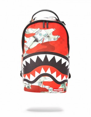 Red White Men's Sprayground Money Camo Backpacks | BDUL34805