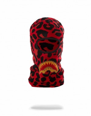 Red Women's Sprayground Leopard Gold Shark Mouth Ski Mask | HIBJ47195