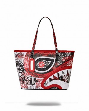 Red Women's Sprayground Mysterious Mastermind Tote Bags | GDHI86095