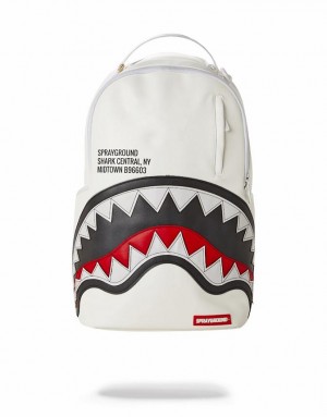 White Black Men's Sprayground Afroshark Backpacks | VOZU92650