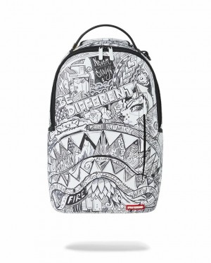 White Black Men's Sprayground Mad Doodles Backpacks | DRSF19628