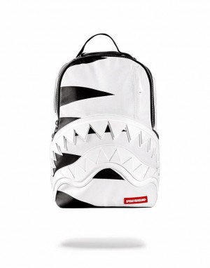 White Black Men's Sprayground Phantom White Rubber Shark Backpacks | ZQOT94728