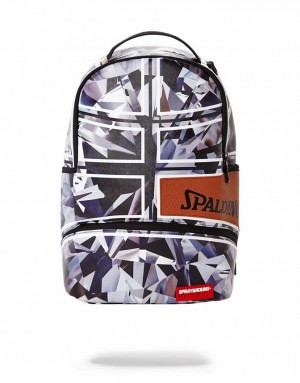 White Black Men's Sprayground Spalding X Backpacks | GVUF39642