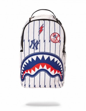 White Blue Men's Sprayground Mlb Ny Yankees Bolt Backpacks | FTIJ51468