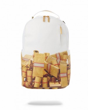 White Men's Sprayground Gold Money Bricks Dlxv Backpacks | KJUC32879