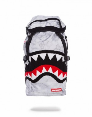 White Men's Sprayground Marble Backpacks | UOBL25736