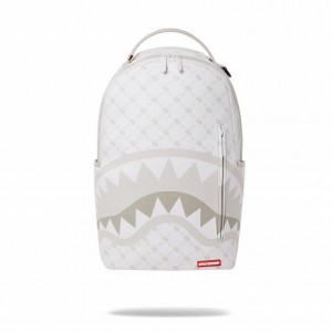 White Men's Sprayground Moneygram Powder Backpacks | FMLZ59034