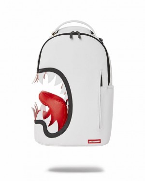 White Men's Sprayground Scream Shark Backpacks | IAQD92641