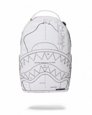 White Men's Sprayground Technical Cut & Shark Backpacks | UJFI91038