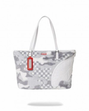 White Women's Sprayground 3am Plush Swiss Alps Tote Bags | SNQB36912