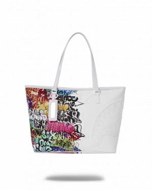 White Women's Sprayground Half Graff Tote Bags | KDIM95076