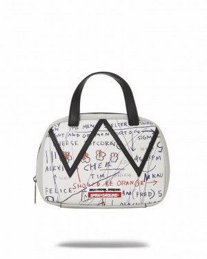 White Women's Sprayground Official Basquiat Handbag | PQMF95167