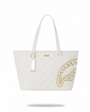 White Women's Sprayground Riviera Le Blanc Gold Chain Shark Tote Bags | MVWG74612