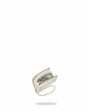 White Women's Sprayground Riviera Le Blanc Gold Chain Shark Wallets | DBEU16805