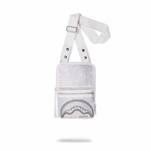 White Women's Sprayground Trinity Crystal Slings Bag | HCYJ04715