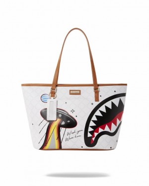 White Women's Sprayground Ufo Tote Bags | WNSL61029