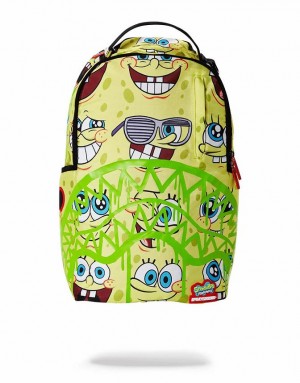 Yellow Men's Sprayground Spongebob Spraypaint Face Pattern Backpacks | MFHR13489