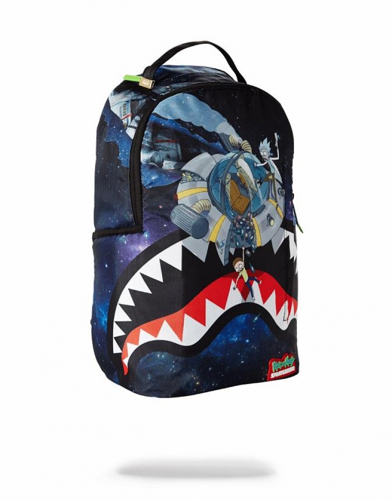 Black Blue Men's Sprayground Rick & Morty Backpacks | KOWB67102