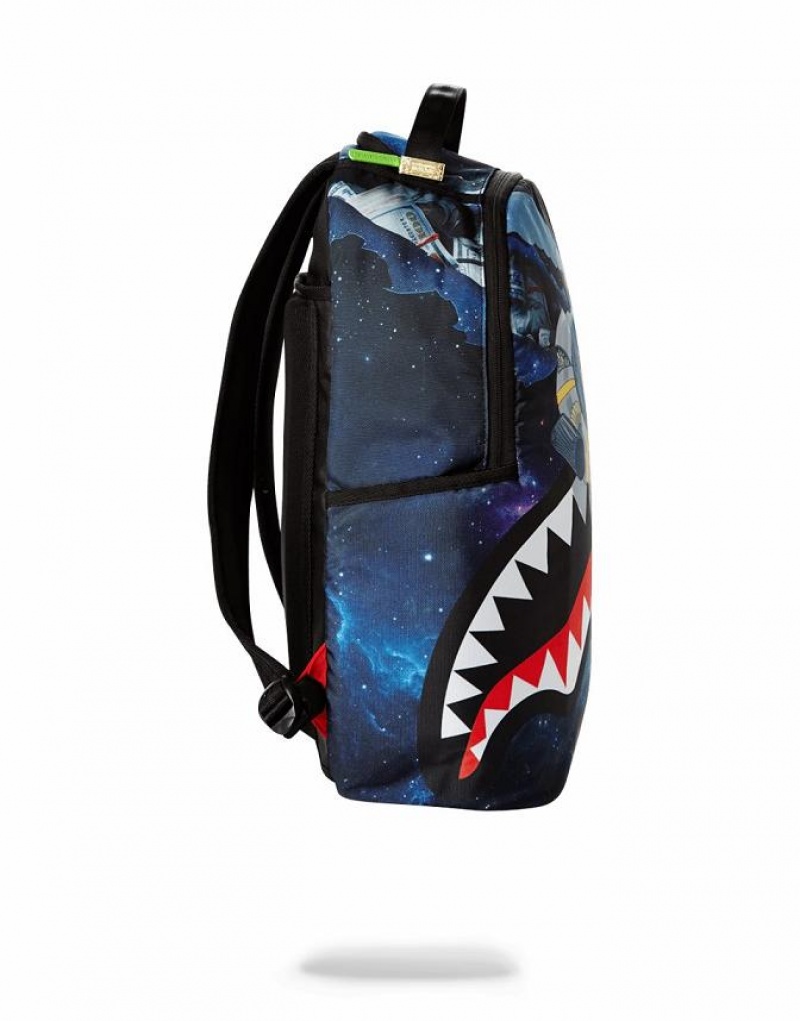 Black Blue Men's Sprayground Rick & Morty Backpacks | KOWB67102