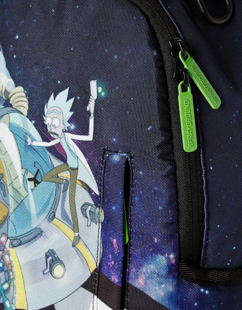 Black Blue Men's Sprayground Rick & Morty Backpacks | KOWB67102