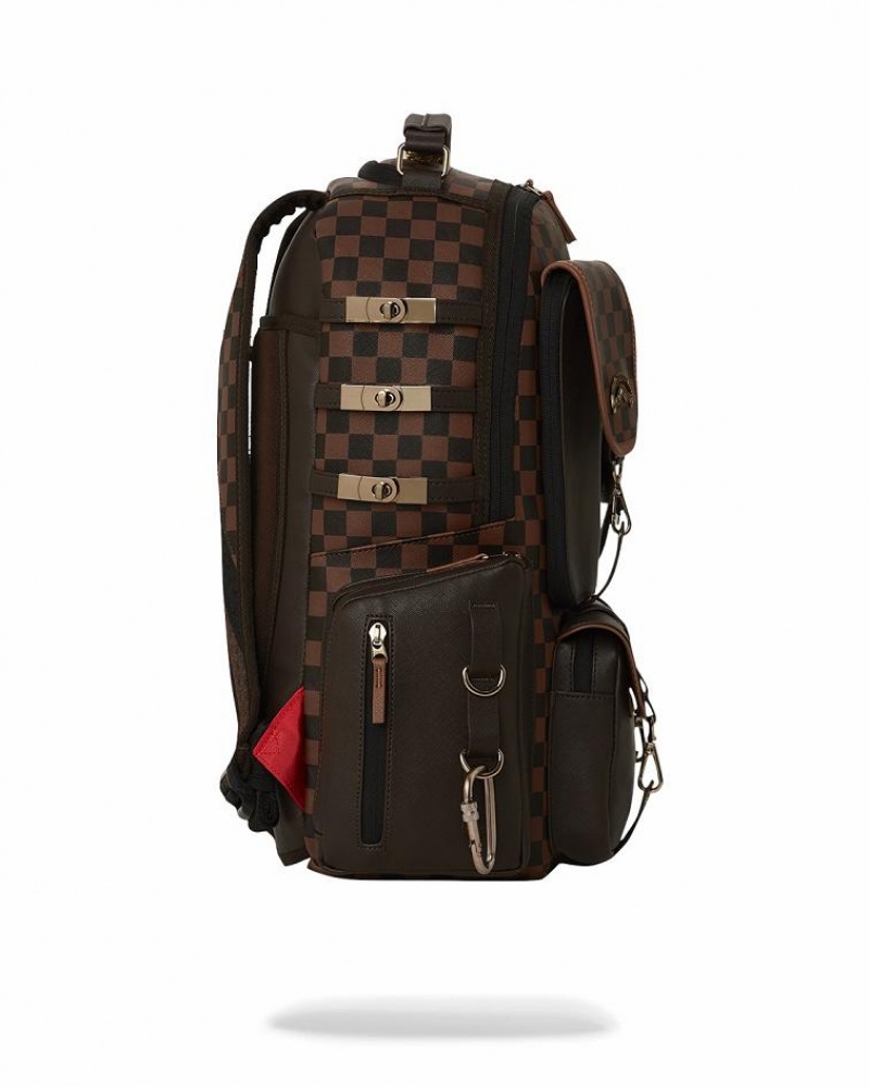 Black Brown Men's Sprayground Checkmate Royale Backpacks | JFZN96134