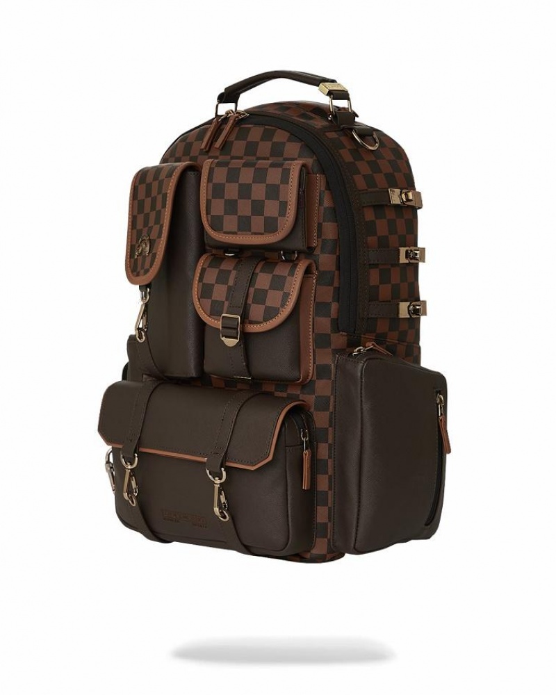 Black Brown Men's Sprayground Checkmate Royale Backpacks | JFZN96134