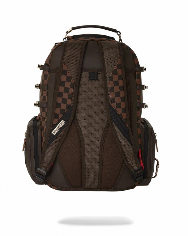 Black Brown Men's Sprayground Checkmate Royale Backpacks | JFZN96134