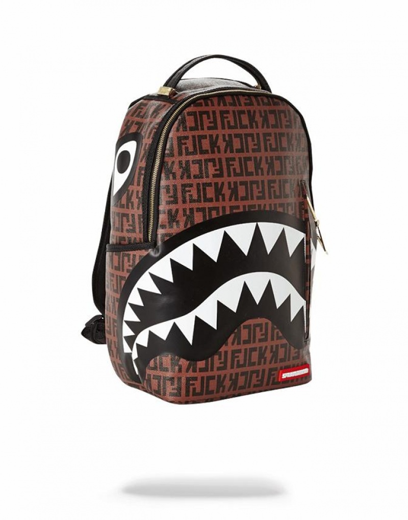 Black Brown Men's Sprayground Offended Backpacks | HDGF63807