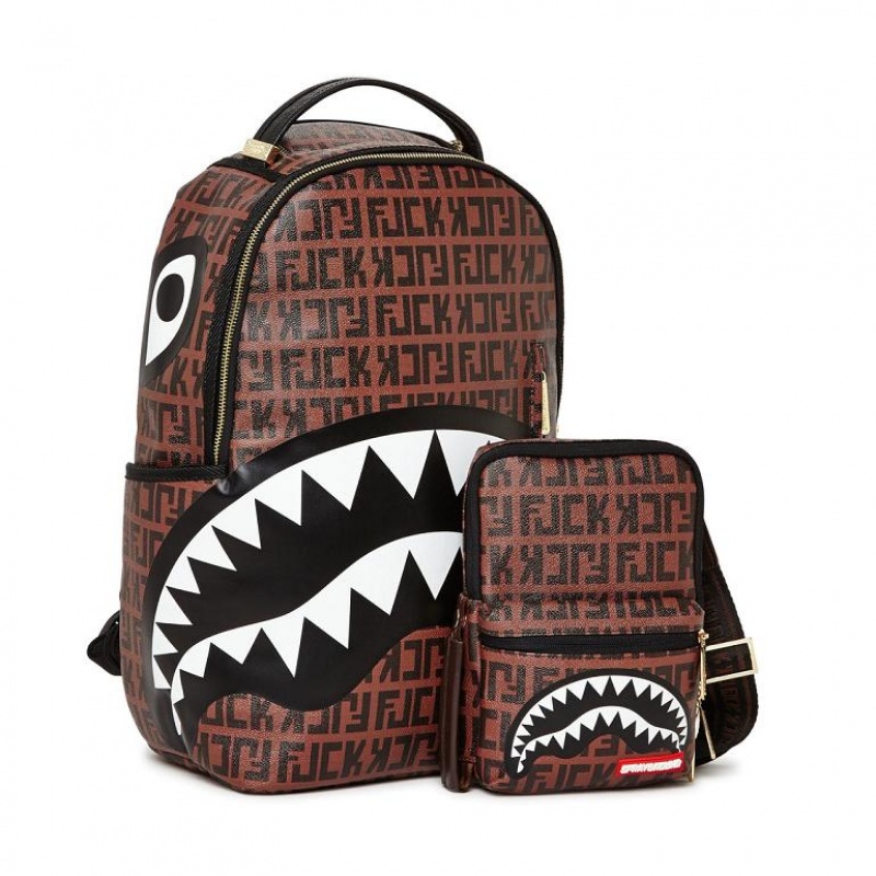 Black Brown Men's Sprayground Offended Backpacks | HDGF63807