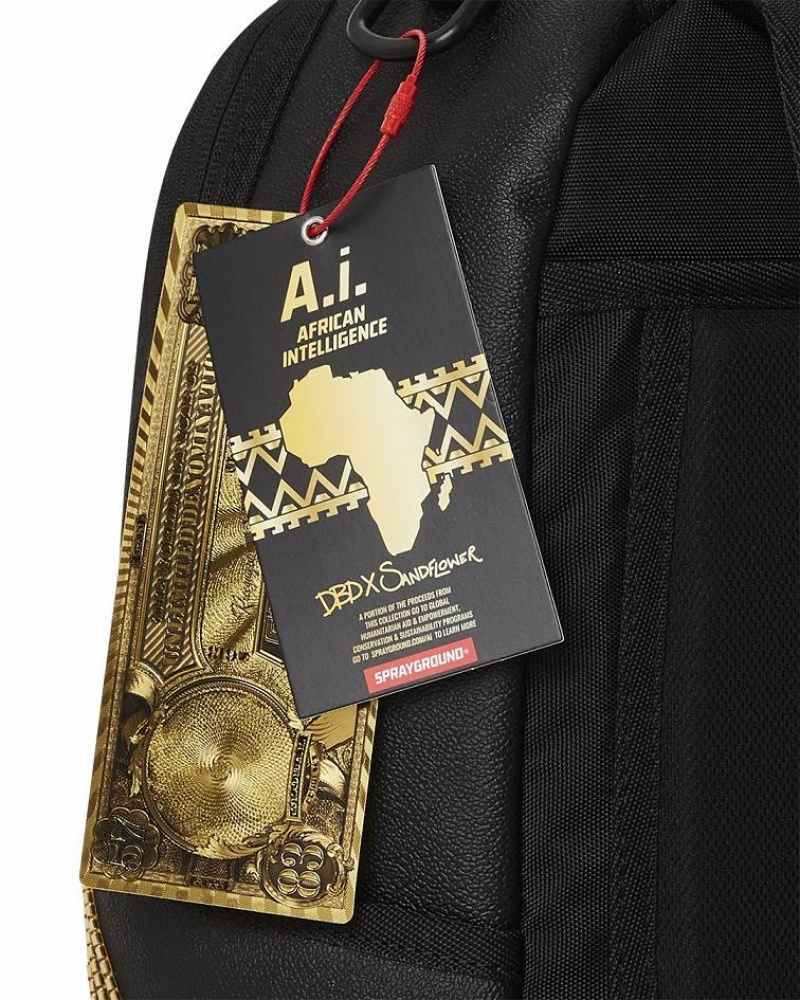 Black Gold Men's Sprayground A.I.8 African Intelligence Backpacks | EBTA31452