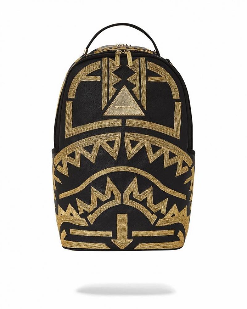 Black Gold Men\'s Sprayground A.I.8 African Intelligence Backpacks | SZAT26918