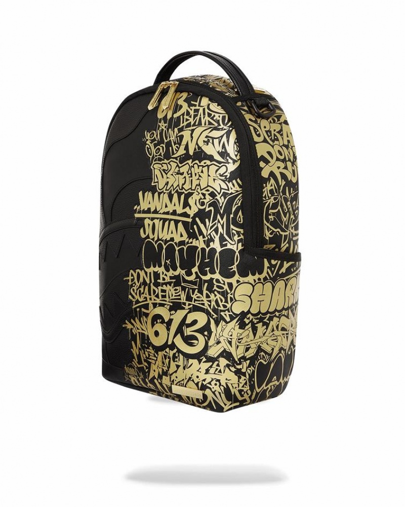 Black Gold Men's Sprayground Half Graff Glide Backpacks | CVEO56712