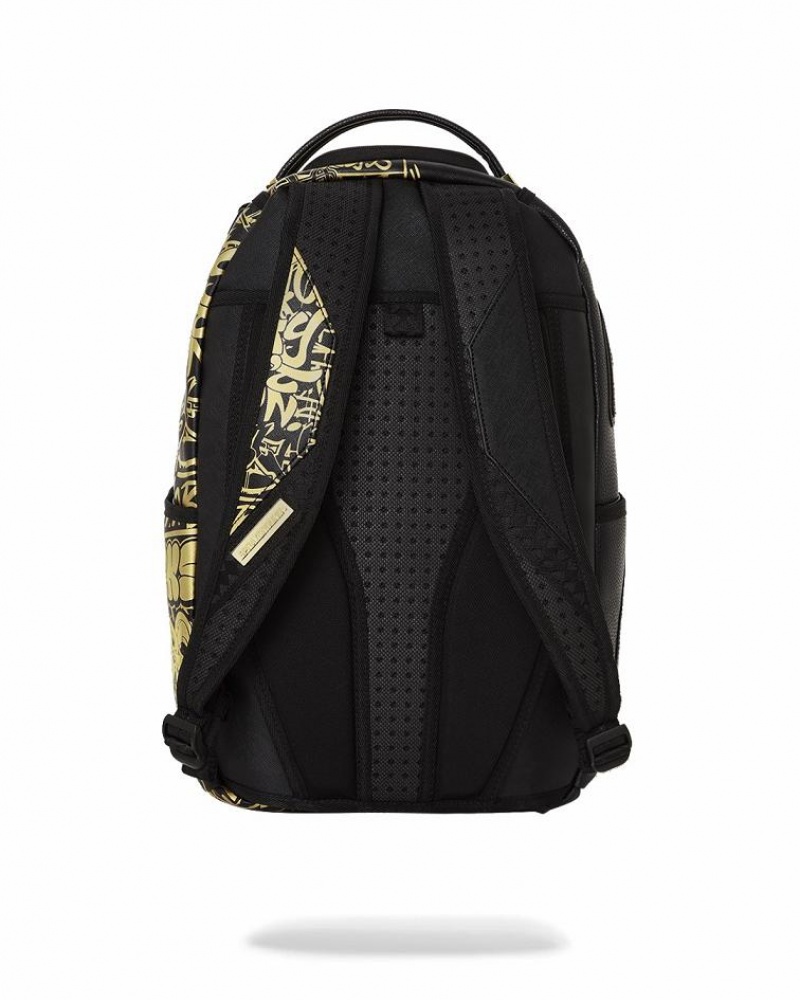 Black Gold Men's Sprayground Half Graff Glide Backpacks | CVEO56712