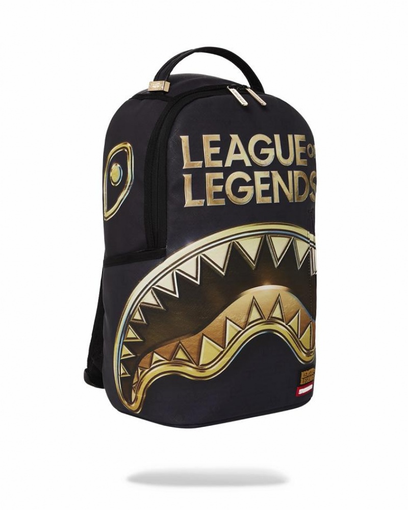 Black Gold Men's Sprayground League Of Legends Backpacks | BCAZ31687