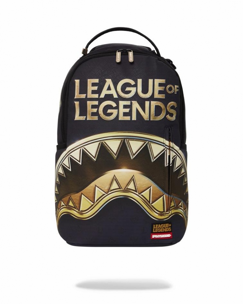 Black Gold Men\'s Sprayground League Of Legends Backpacks | BCAZ31687