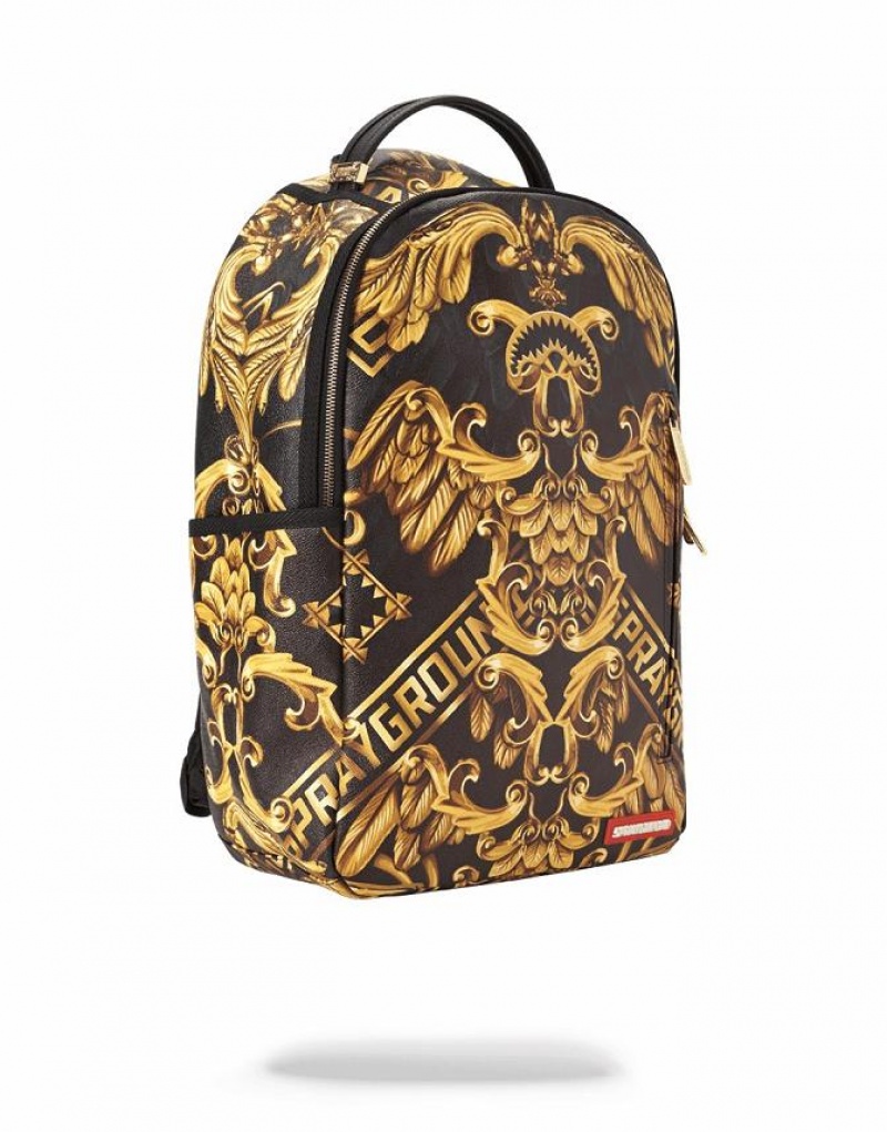 Black Gold Men's Sprayground Palace Of Sharks Backpacks | ZOLQ87054