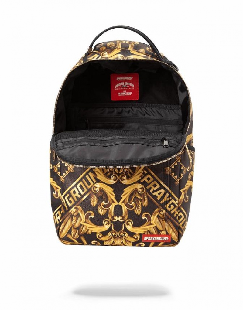 Black Gold Men's Sprayground Palace Of Sharks Backpacks | ZOLQ87054