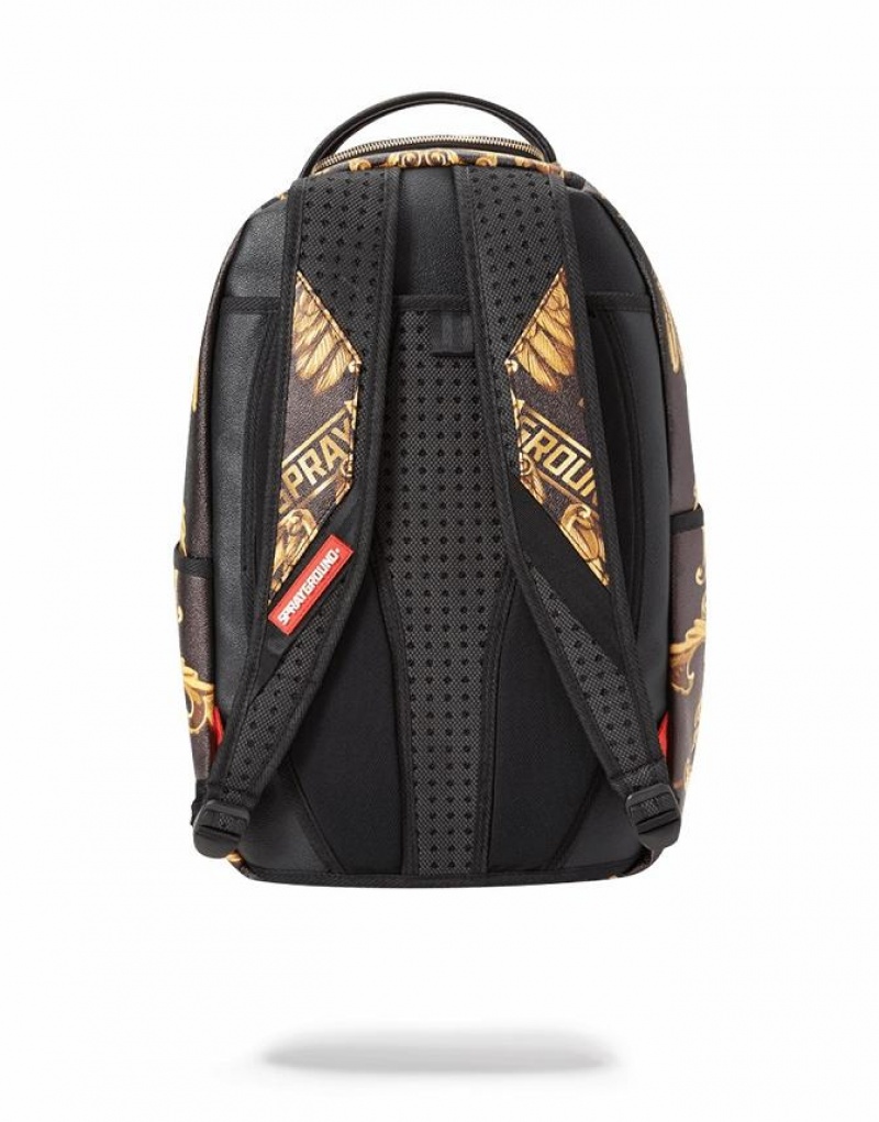 Black Gold Men's Sprayground Palace Of Sharks Backpacks | ZOLQ87054