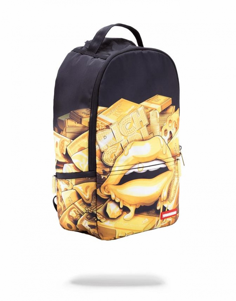 Black Gold Men's Sprayground Rich Girl Backpacks | ISJK71649